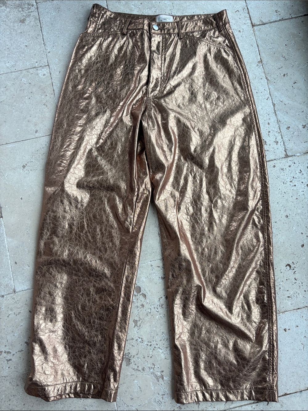 Pilcro Metallic Bronze Straight-Leg Pants